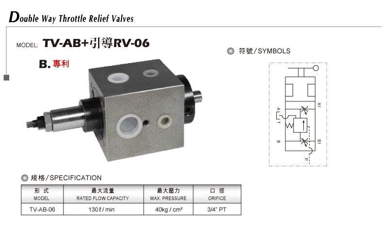 雙（shuāng）位式（shì）流量溢流閥TV-AB+引導RV-06